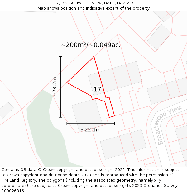 17, BREACHWOOD VIEW, BATH, BA2 2TX: Plot and title map