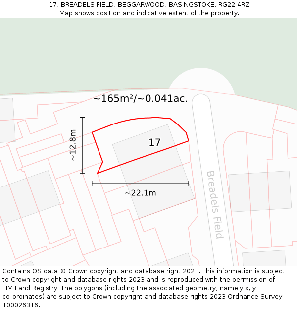 17, BREADELS FIELD, BEGGARWOOD, BASINGSTOKE, RG22 4RZ: Plot and title map