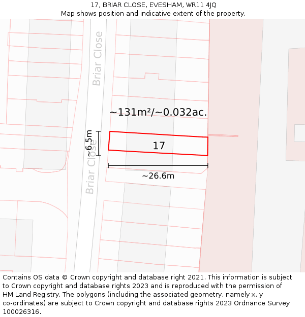 17, BRIAR CLOSE, EVESHAM, WR11 4JQ: Plot and title map