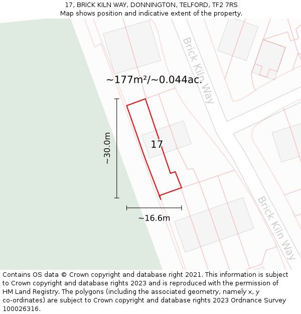 17, BRICK KILN WAY, DONNINGTON, TELFORD, TF2 7RS: Plot and title map