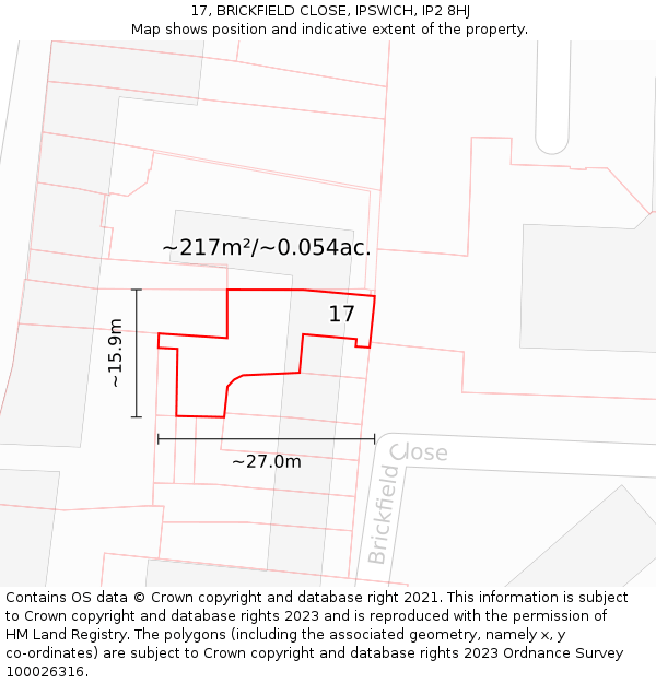17, BRICKFIELD CLOSE, IPSWICH, IP2 8HJ: Plot and title map