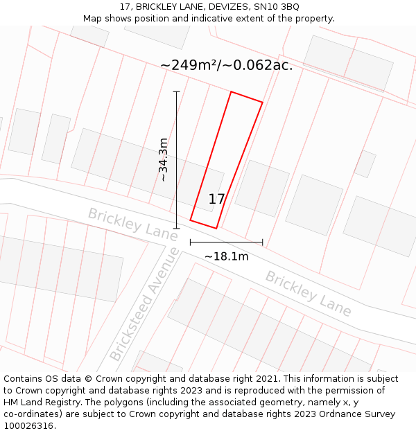 17, BRICKLEY LANE, DEVIZES, SN10 3BQ: Plot and title map