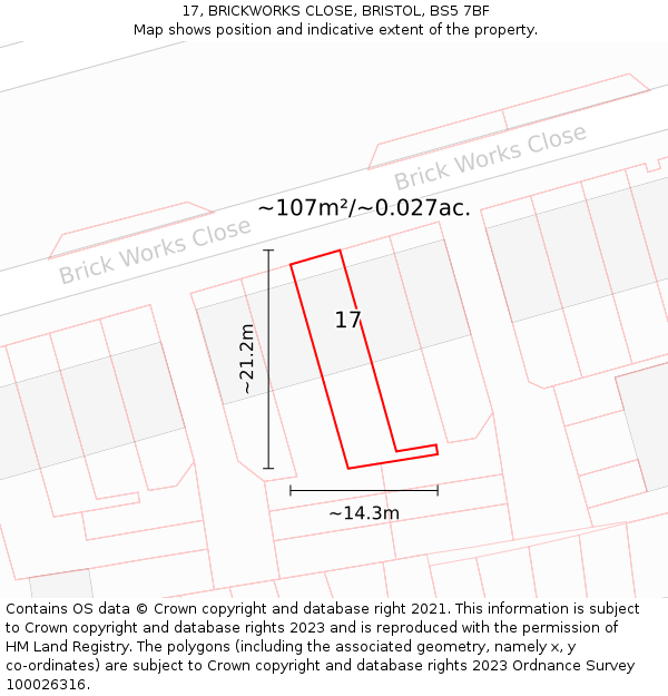 17, BRICKWORKS CLOSE, BRISTOL, BS5 7BF: Plot and title map
