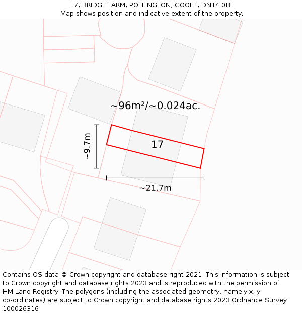 17, BRIDGE FARM, POLLINGTON, GOOLE, DN14 0BF: Plot and title map