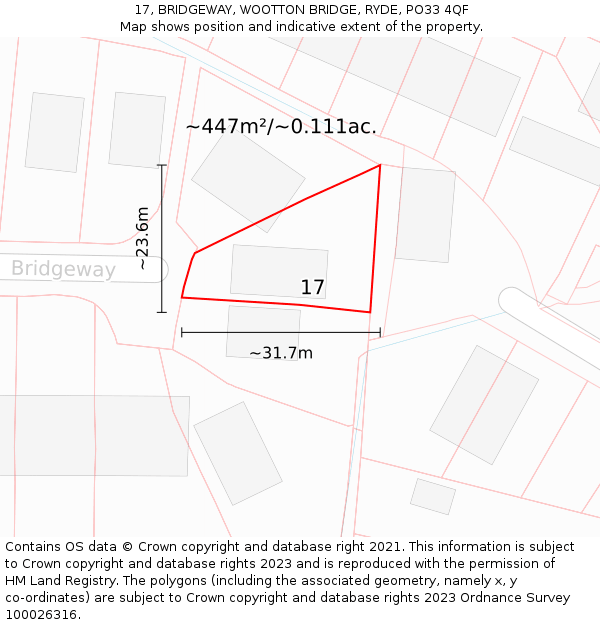 17, BRIDGEWAY, WOOTTON BRIDGE, RYDE, PO33 4QF: Plot and title map