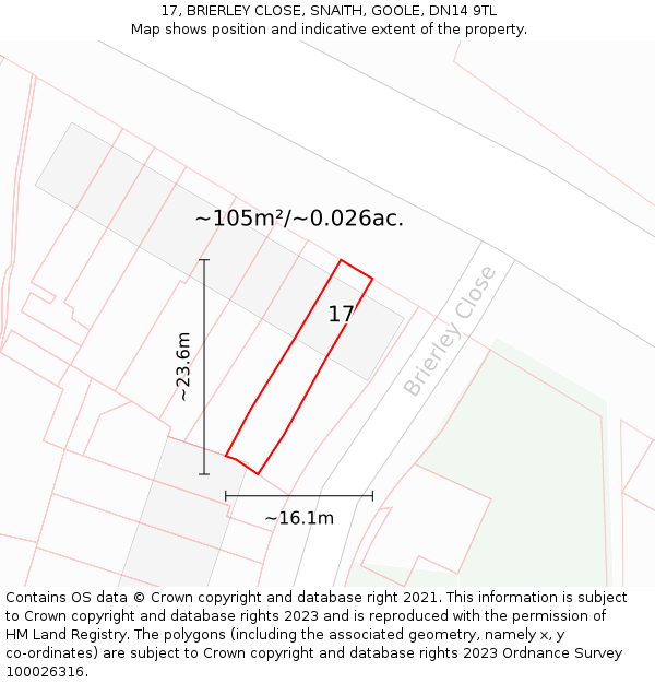 17, BRIERLEY CLOSE, SNAITH, GOOLE, DN14 9TL: Plot and title map