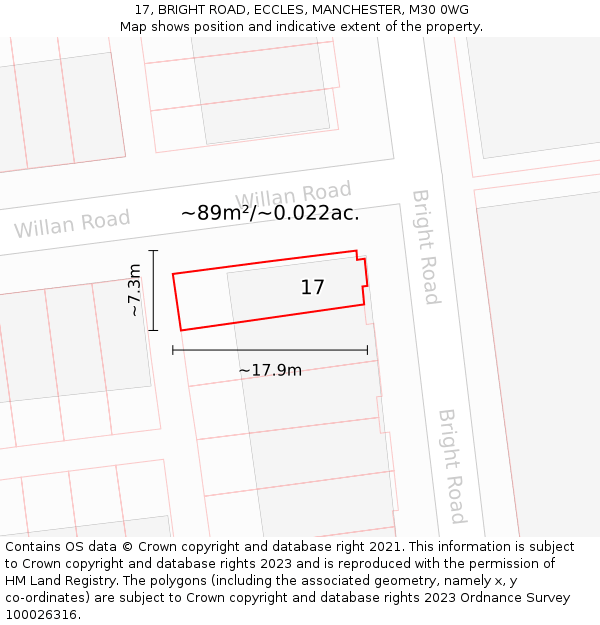 17, BRIGHT ROAD, ECCLES, MANCHESTER, M30 0WG: Plot and title map