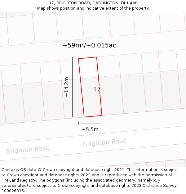 17, BRIGHTON ROAD, DARLINGTON, DL1 4AR: Plot and title map