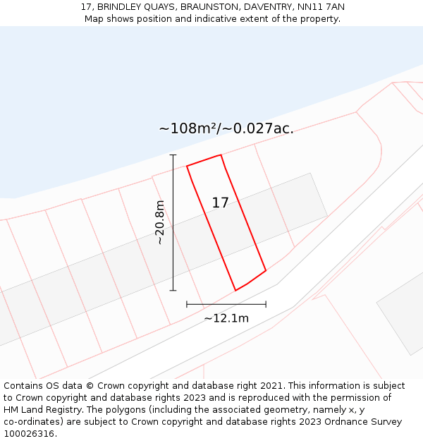 17, BRINDLEY QUAYS, BRAUNSTON, DAVENTRY, NN11 7AN: Plot and title map