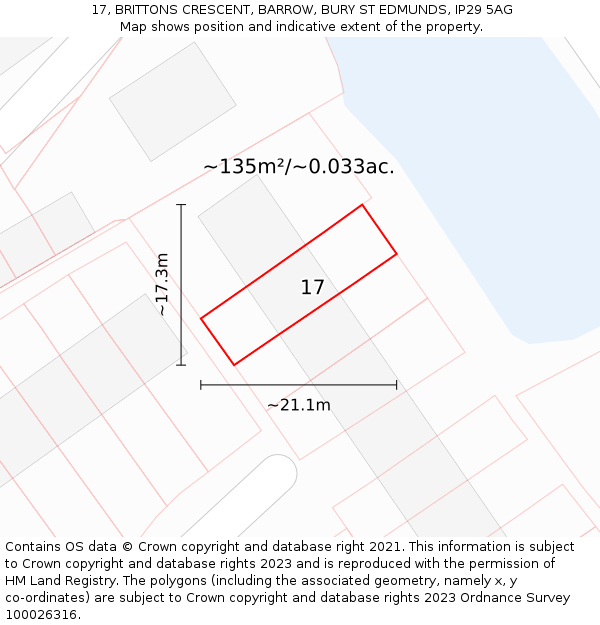 17, BRITTONS CRESCENT, BARROW, BURY ST EDMUNDS, IP29 5AG: Plot and title map