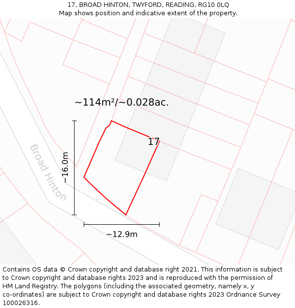 17, BROAD HINTON, TWYFORD, READING, RG10 0LQ: Plot and title map