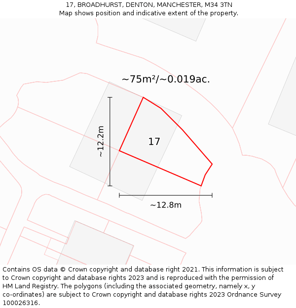 17, BROADHURST, DENTON, MANCHESTER, M34 3TN: Plot and title map