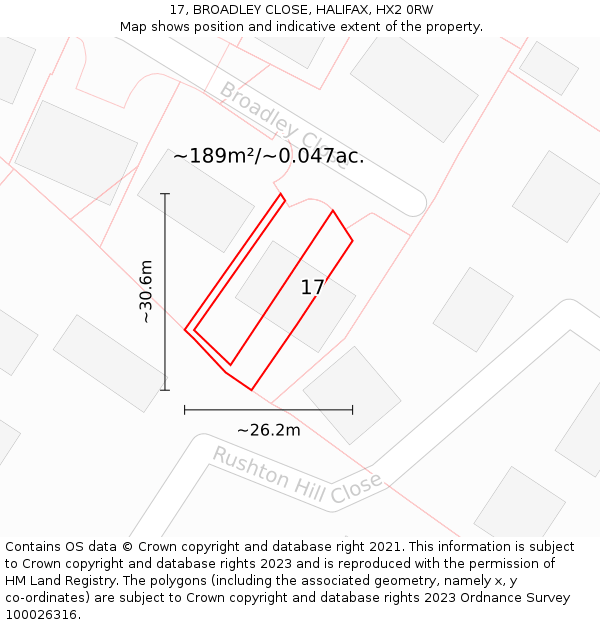 17, BROADLEY CLOSE, HALIFAX, HX2 0RW: Plot and title map
