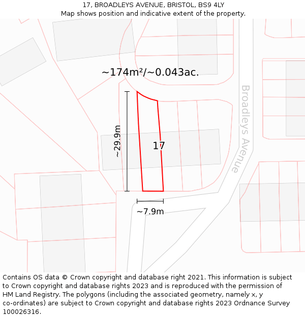 17, BROADLEYS AVENUE, BRISTOL, BS9 4LY: Plot and title map