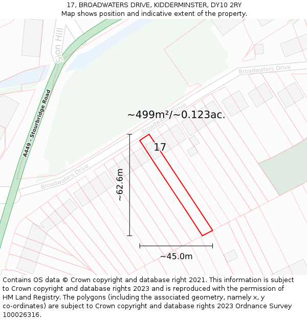 17, BROADWATERS DRIVE, KIDDERMINSTER, DY10 2RY: Plot and title map