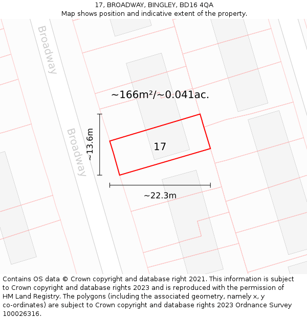 17, BROADWAY, BINGLEY, BD16 4QA: Plot and title map
