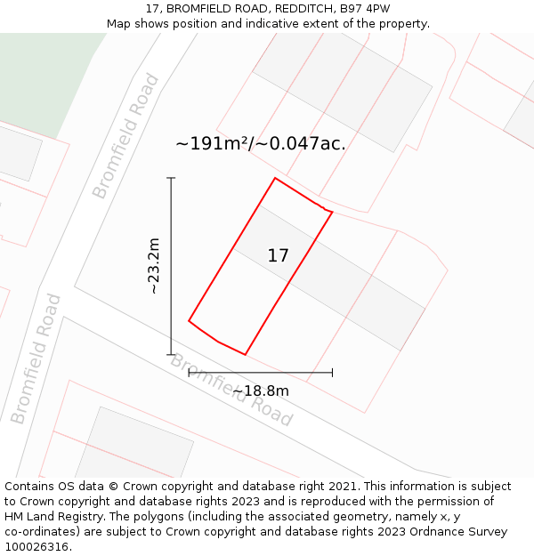 17, BROMFIELD ROAD, REDDITCH, B97 4PW: Plot and title map