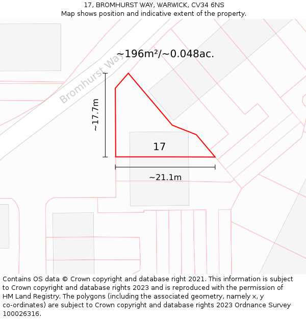 17, BROMHURST WAY, WARWICK, CV34 6NS: Plot and title map