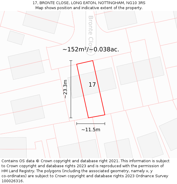 17, BRONTE CLOSE, LONG EATON, NOTTINGHAM, NG10 3RS: Plot and title map