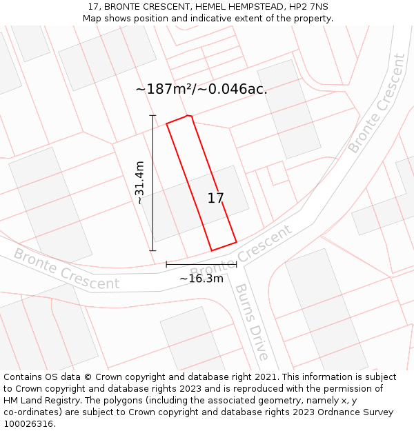 17, BRONTE CRESCENT, HEMEL HEMPSTEAD, HP2 7NS: Plot and title map