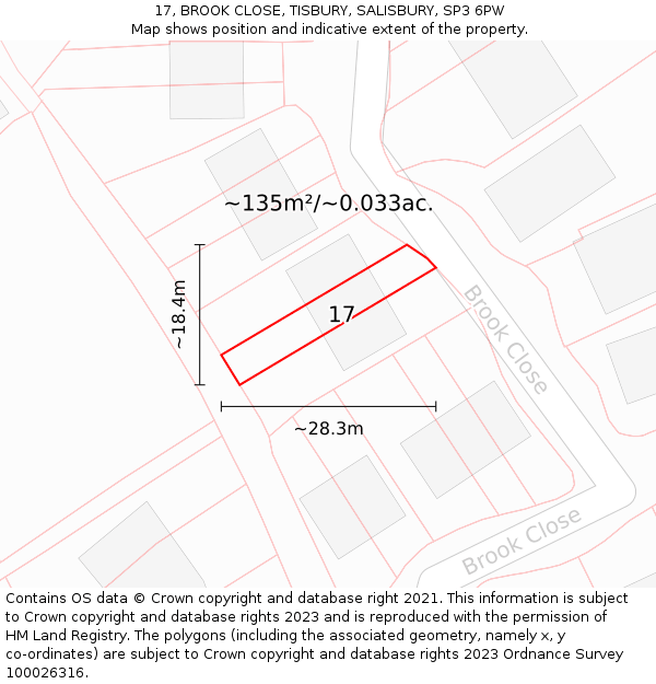 17, BROOK CLOSE, TISBURY, SALISBURY, SP3 6PW: Plot and title map