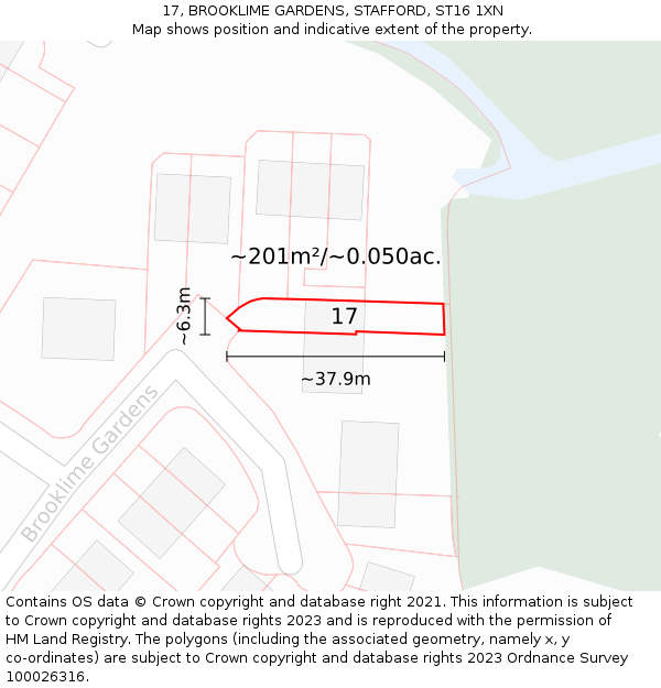 17, BROOKLIME GARDENS, STAFFORD, ST16 1XN: Plot and title map
