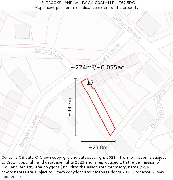 17, BROOKS LANE, WHITWICK, COALVILLE, LE67 5DG: Plot and title map
