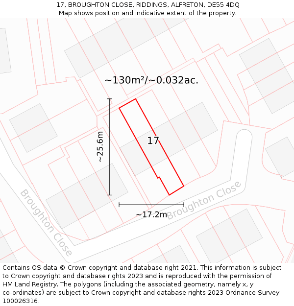 17, BROUGHTON CLOSE, RIDDINGS, ALFRETON, DE55 4DQ: Plot and title map