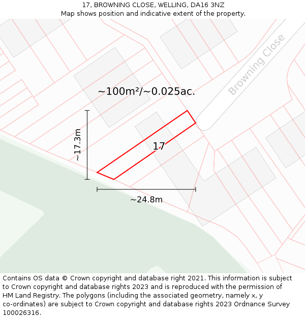 17, BROWNING CLOSE, WELLING, DA16 3NZ: Plot and title map