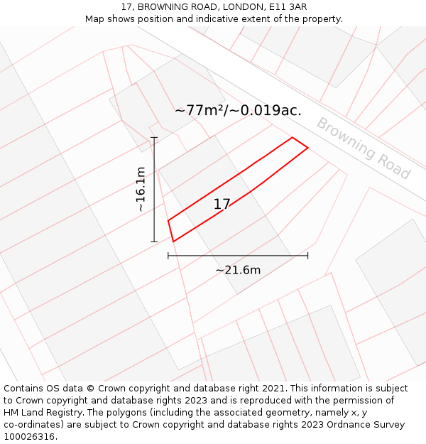 17, BROWNING ROAD, LONDON, E11 3AR: Plot and title map