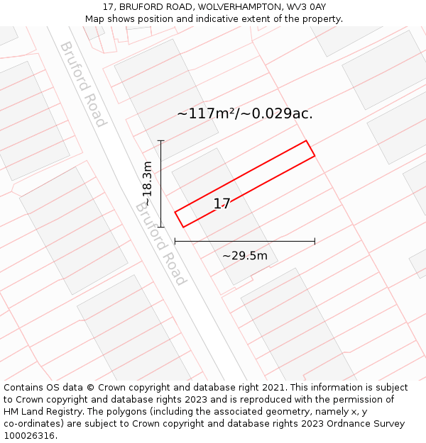 17, BRUFORD ROAD, WOLVERHAMPTON, WV3 0AY: Plot and title map