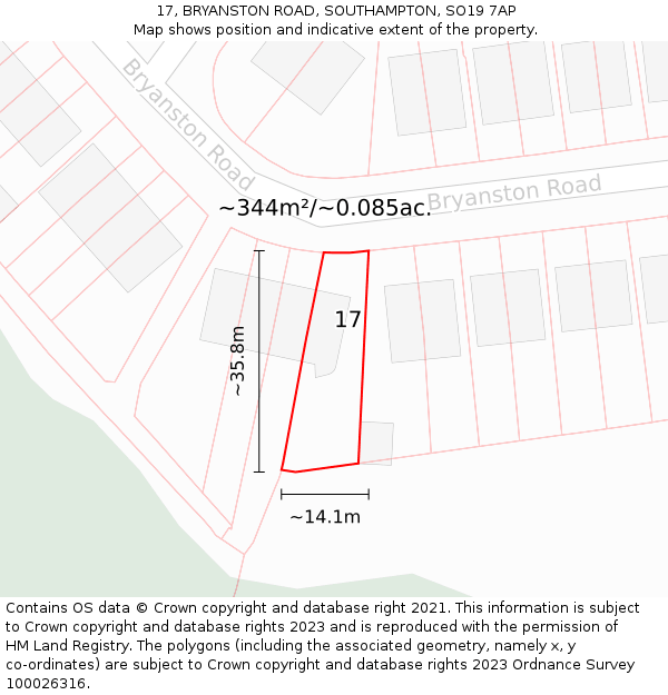 17, BRYANSTON ROAD, SOUTHAMPTON, SO19 7AP: Plot and title map