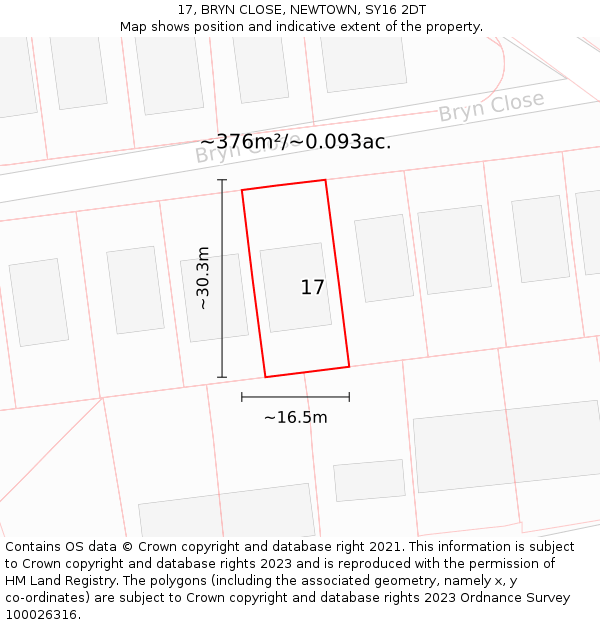 17, BRYN CLOSE, NEWTOWN, SY16 2DT: Plot and title map