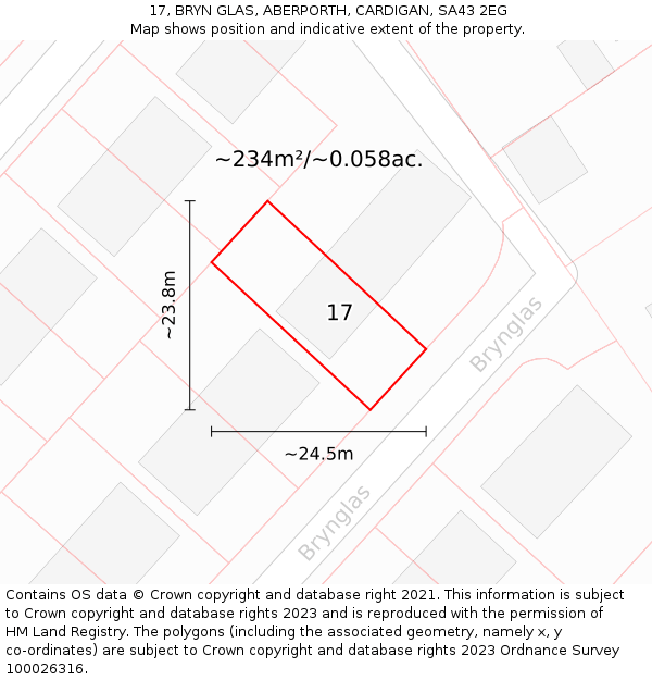 17, BRYN GLAS, ABERPORTH, CARDIGAN, SA43 2EG: Plot and title map