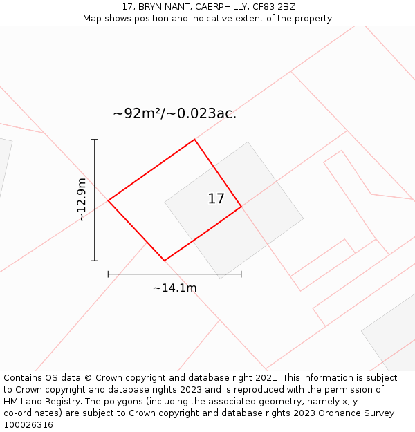 17, BRYN NANT, CAERPHILLY, CF83 2BZ: Plot and title map