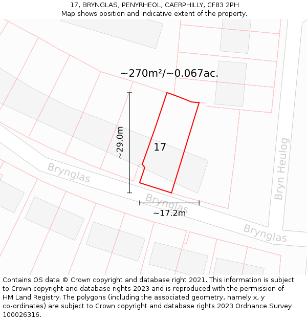 17, BRYNGLAS, PENYRHEOL, CAERPHILLY, CF83 2PH: Plot and title map