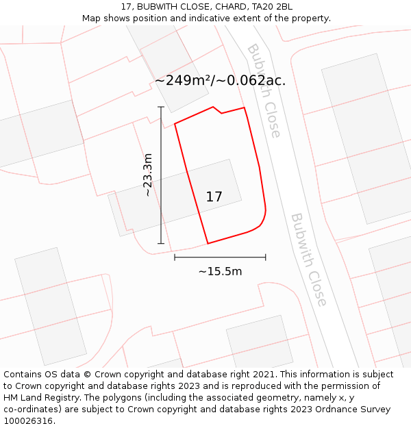 17, BUBWITH CLOSE, CHARD, TA20 2BL: Plot and title map