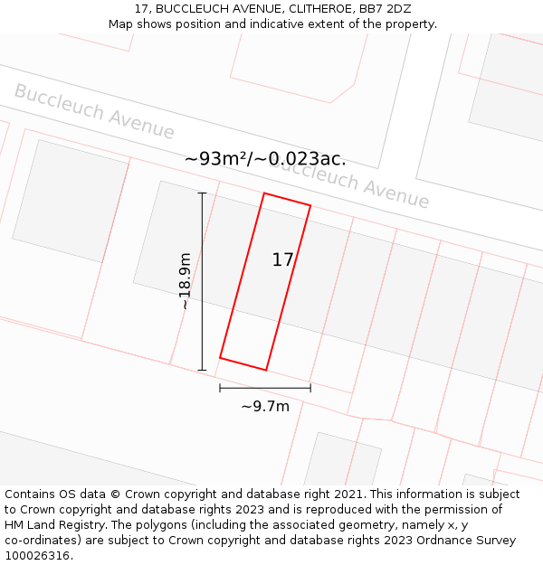 17, BUCCLEUCH AVENUE, CLITHEROE, BB7 2DZ: Plot and title map