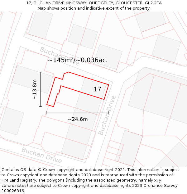 17, BUCHAN DRIVE KINGSWAY, QUEDGELEY, GLOUCESTER, GL2 2EA: Plot and title map