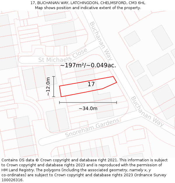 17, BUCHANAN WAY, LATCHINGDON, CHELMSFORD, CM3 6HL: Plot and title map