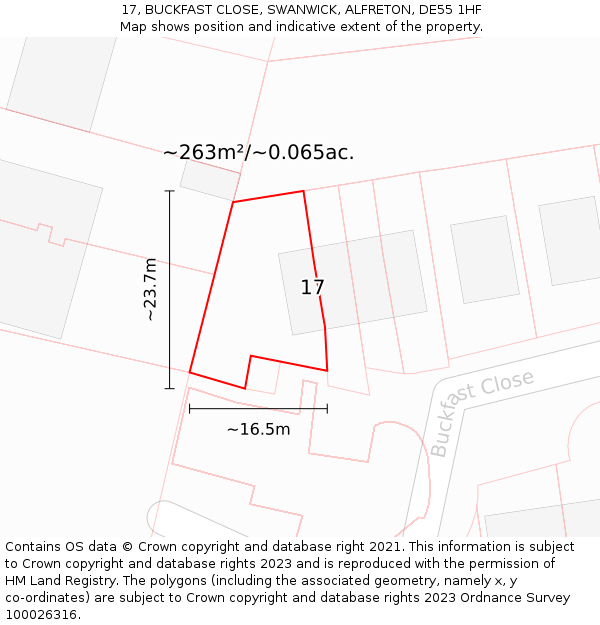 17, BUCKFAST CLOSE, SWANWICK, ALFRETON, DE55 1HF: Plot and title map