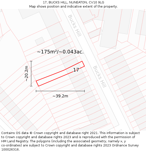 17, BUCKS HILL, NUNEATON, CV10 9LG: Plot and title map
