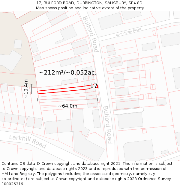 17, BULFORD ROAD, DURRINGTON, SALISBURY, SP4 8DL: Plot and title map