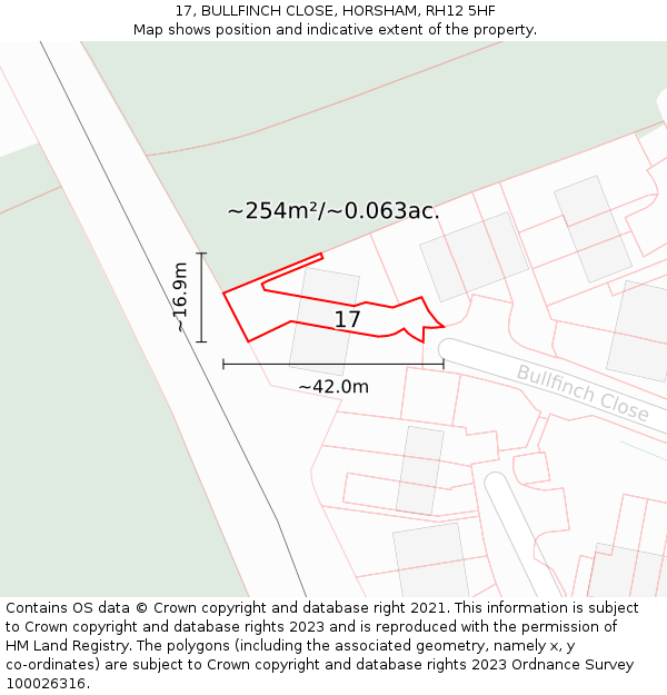 17, BULLFINCH CLOSE, HORSHAM, RH12 5HF: Plot and title map