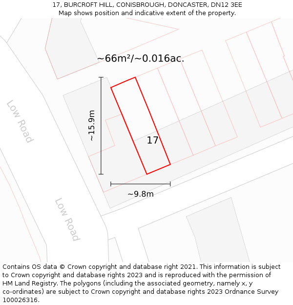 17, BURCROFT HILL, CONISBROUGH, DONCASTER, DN12 3EE: Plot and title map