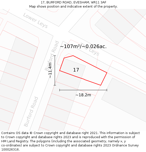 17, BURFORD ROAD, EVESHAM, WR11 3AF: Plot and title map