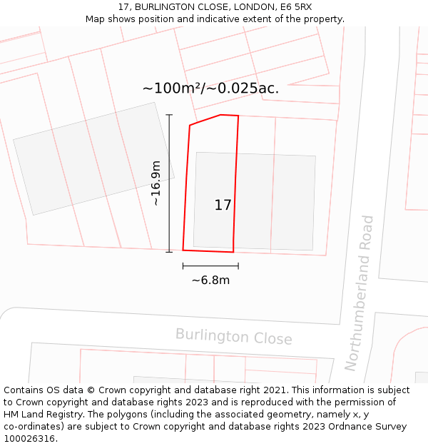 17, BURLINGTON CLOSE, LONDON, E6 5RX: Plot and title map