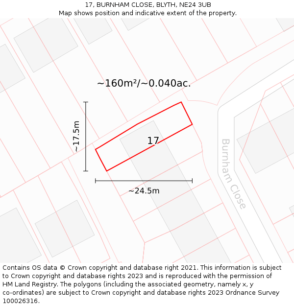 17, BURNHAM CLOSE, BLYTH, NE24 3UB: Plot and title map