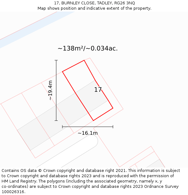 17, BURNLEY CLOSE, TADLEY, RG26 3NQ: Plot and title map