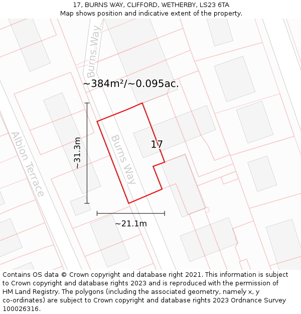 17, BURNS WAY, CLIFFORD, WETHERBY, LS23 6TA: Plot and title map